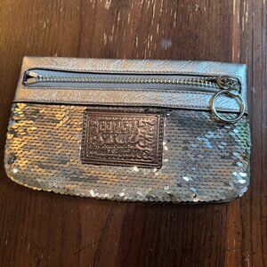 Coach Clutch in Silver Leather With Silver Sequins